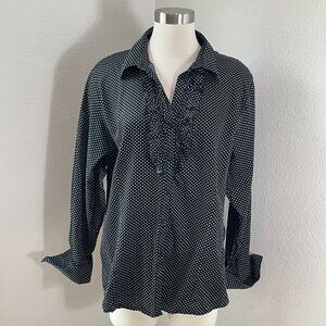 Foxcroft Womens Plus‎ 18 Fitted Polka Dot Ruffle Front Blouse Long Sleeve Shirt
